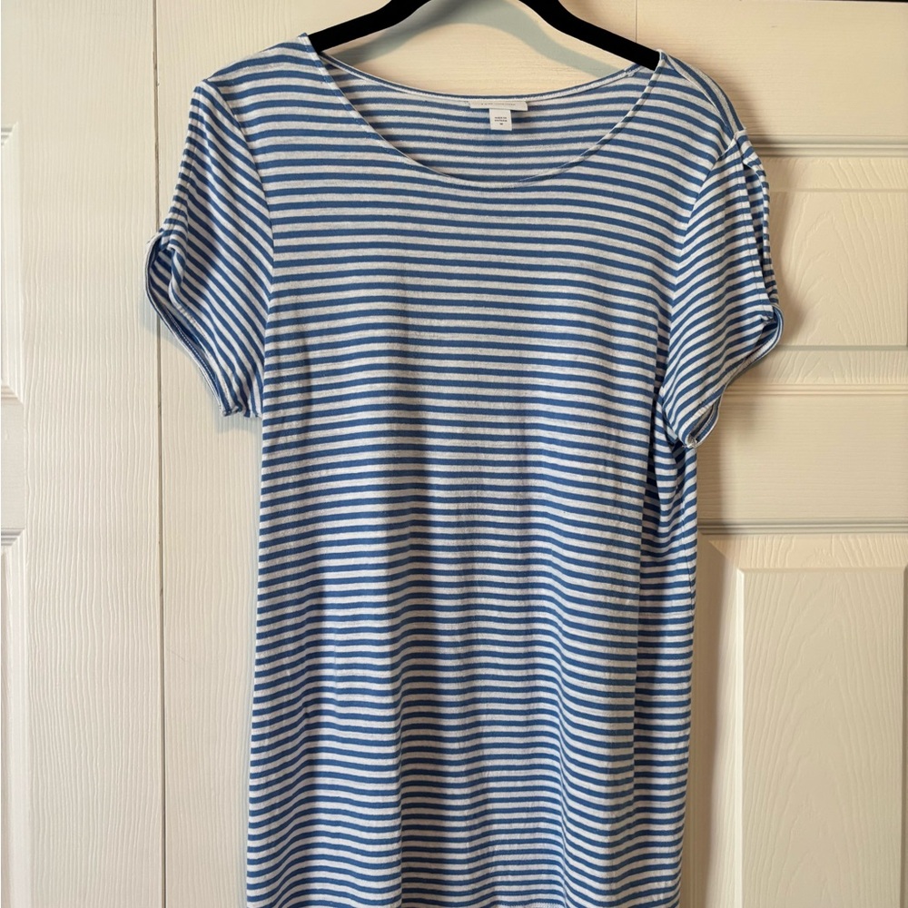 J. Jill Blue and White Striped Short Sleeve Tee